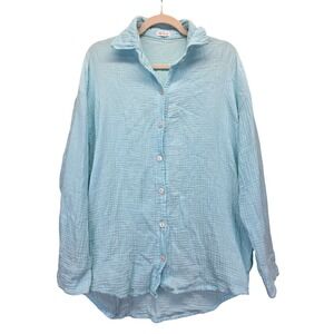 Vitamin A Blue Cotton Gauze Button Down‎ Tunic Shirt Small Coverup Aqua Beach